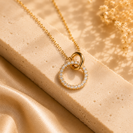 Aura-Gold Crystal Circle Pendant Necklace