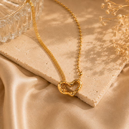 Amora – Dual Chain Heart Pendant Necklace