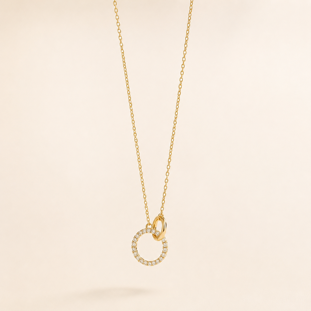 Aura-Gold Crystal Circle Pendant Necklace