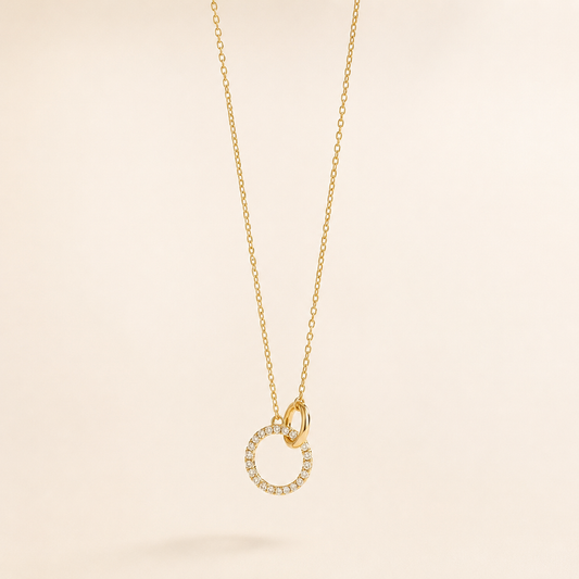 Aura-Gold Crystal Circle Pendant Necklace