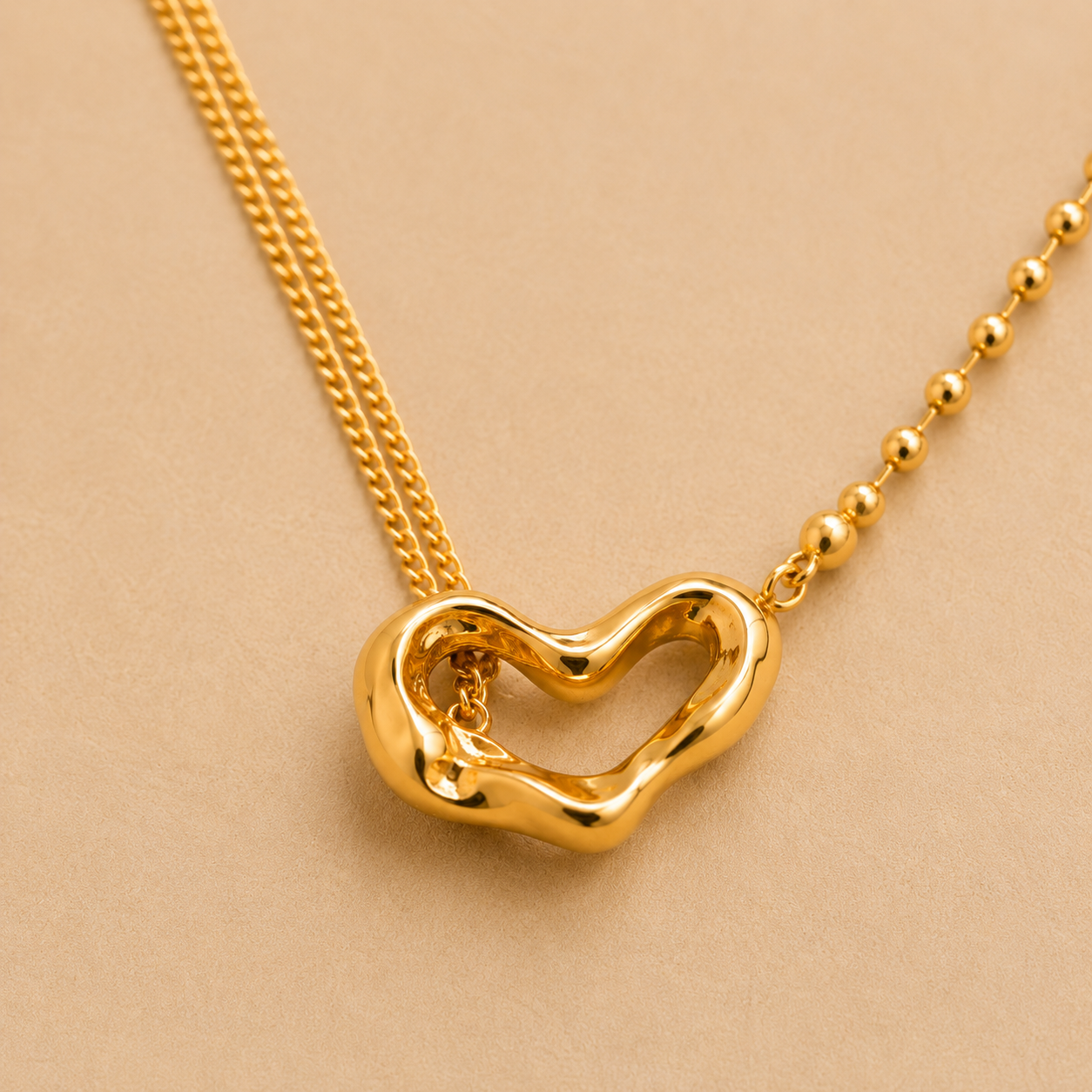 Amora – Dual Chain Heart Pendant Necklace
