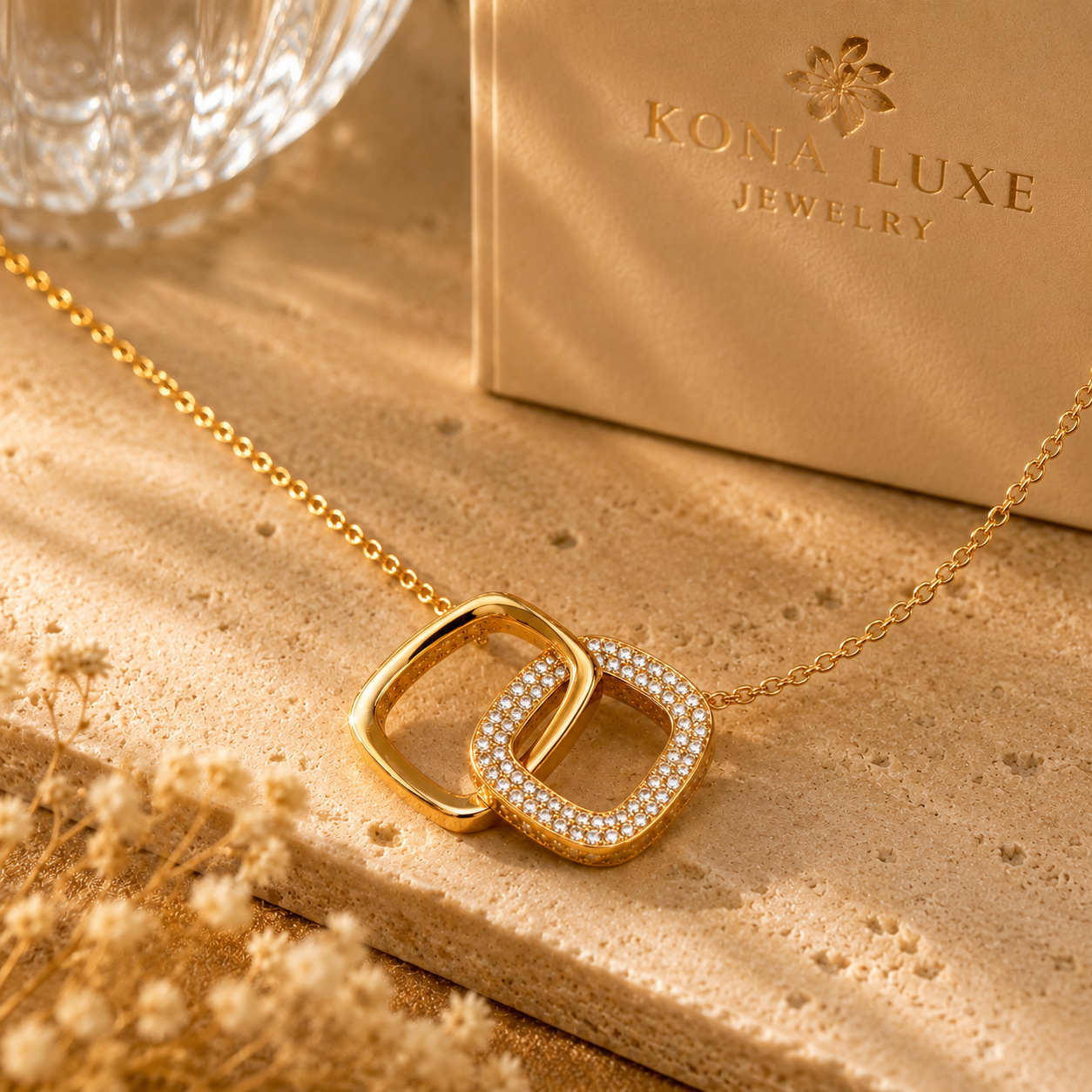 LuxeLink – Interwoven Gold & Crystal Rings Necklace