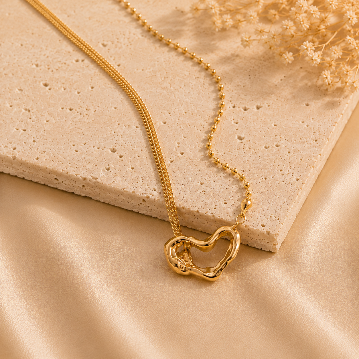 Amora – Dual Chain Heart Pendant Necklace